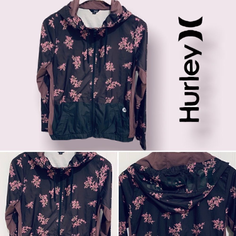 Hurley black floral lightweight hoodie Jacket M
